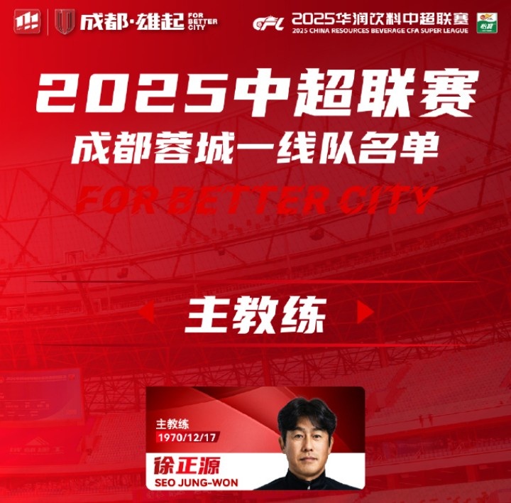  成都蓉城一線隊大名單出爐！