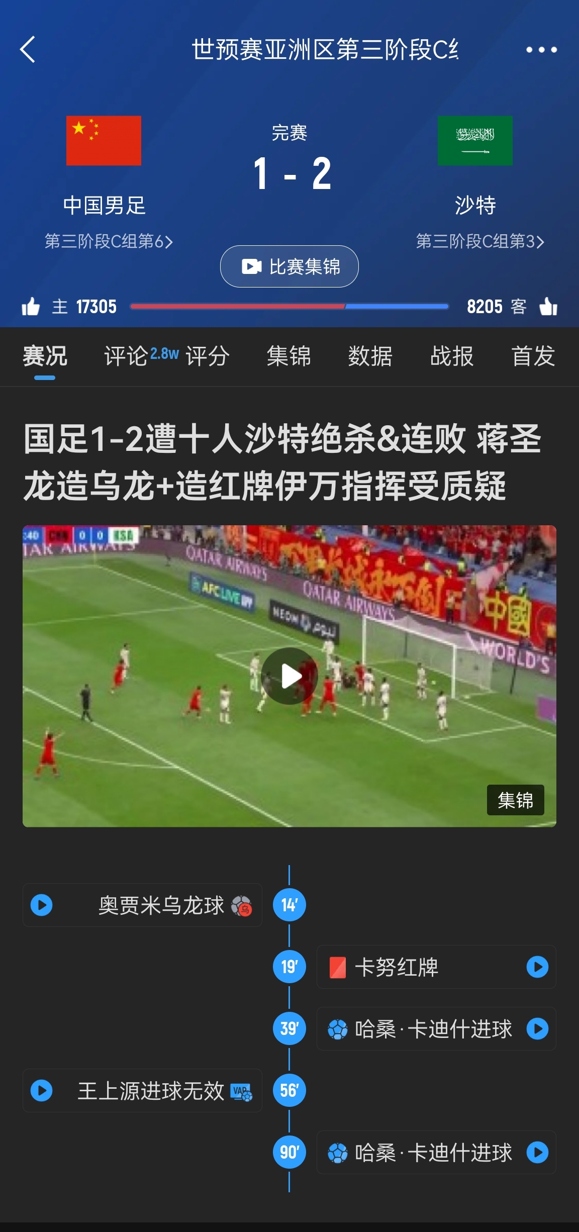  今天什么劇本？首戰(zhàn)沙特也是半場紅牌+蔣光太傷退，最后國足被翻