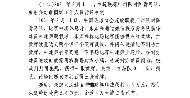  網(wǎng)傳判決書(shū)：青島球員朱建榮故意踢對(duì)方小腿，染黃收5.6萬(wàn)好處費(fèi)