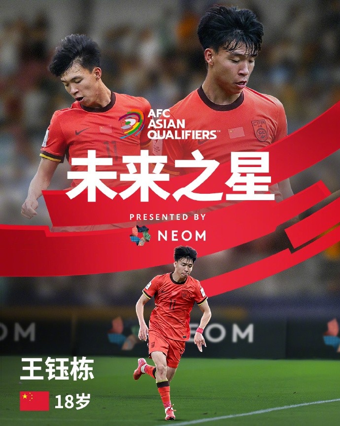  亞洲杯官方社媒發(fā)布王鈺棟個人海報：青年軍的旗幟，飄揚在前哨