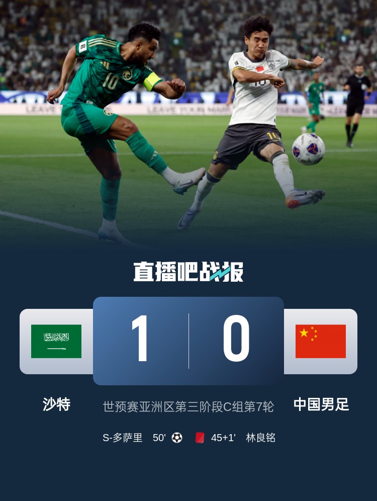  1-0小勝國足終結(jié)沙特在18強賽191天的進球荒，上次進球也是戰(zhàn)國足